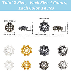 112個 8スタイル チベットスタイル 合金ビーズキャップ  花  ミックスカラー  9.5~11.5x3.5~4.5mm  穴：1.6~2mm  14個/スタイル&nbsp;TIBE-SC0002-41