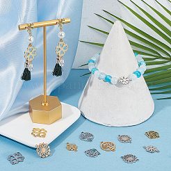20個 10スタイル 201ステンレススチールコネクタチャーム  花とクローバーと雪の結晶のリンク  混合図形  ゴールデン·ステンレス鋼色  17~21x11~16x1~1.5mm  穴：1.2~1.6mm  2個/スタイル&nbsp;FIND-SC0004-68