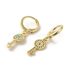 Key with Evil Eye Real 18K Gold Plated Brass Dangle Leverback Earrings&nbsp;EJEW-Q797-03G-01