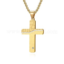 Religion 304 Stainless Steel Crystal Rhinestone Craked Cross Pendant Necklaces for Men&nbsp;WG8344E-02