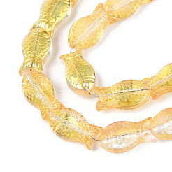 透明電気メッキガラスビーズ連売り  魚  ABカラーメッキ  ゴールド  15x8.1x5mm  穴：0.9~1mm  約55個/連  25.59''（65センチメートル）&nbsp;GLAA-T023-40B-03