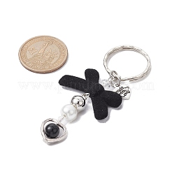 ちょう結びフロッキーアクリルキーホルダー  合金ハートと鉄スプリットリング付き  プラチナ  8cm&nbsp;KEYC-JKC00610-03