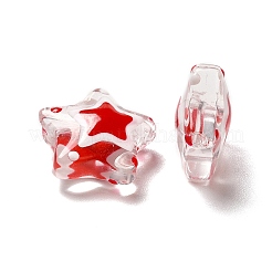 エナメルビーズ付きガラス  スター  レッド  12~13x12~13x6~6.5mm  穴：0.9~1.2mm&nbsp;LAMP-M011-01B