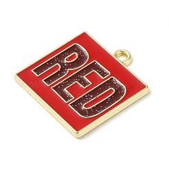 合金エナメルチャーム  ゴールドカラー  単語 赤  長方形  21x20x1.5mm  穴：1.6mm&nbsp;LS-ENAM-C022-02D-G