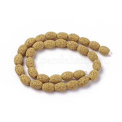 天然溶岩岩ビーズ連売り  染め  ライス  ゴールド  12~12.5x8.5~9mm  穴：2mm  約33個/連  15.55インチ（39.5cm）&nbsp;G-F671-03A-10