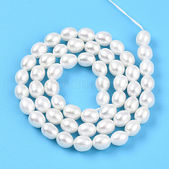 天然養殖淡水パールビーズ連売り  ライス  乳白色  6.5~7x5.5~6mm  穴：0.5mm  約27~28個/連  7.28~7.48''（18.5~19センチメートル）&nbsp;PEAR-N012-05-2A-01