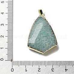 天然石アマゾナイトペンダント  ファセット加工された凧のチャーム  ラックメッキ金メッキ真鍮エッジ付き  34.5~35x23x7mm  穴：4x6mm&nbsp;G-A099-01G-01