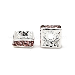 真鍮製ラインストーンスペーサービーズ  グレードA  正方形  ニッケルフリー  銀  ライトローズ  6x6x3mm  穴：1mm&nbsp;RSB072-07S