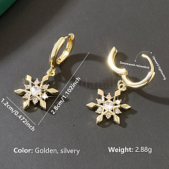 Brass Micro Pave Cubic Zirconia Snowflake Hoop Dangle Earrings for Women&nbsp;WGD9903-01