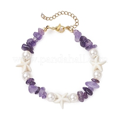 Starfish Synthetic Turquoise & Natural Amethyst Chip Beaded Bracelets for Women&nbsp;BJEW-JB11264-01