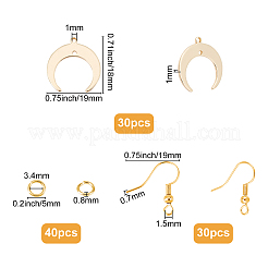 DIYイヤリング作成キット  30個入り真鍮製ムーンペンダント  30個のピアスフック  40個オープン丸カン  18KGP本金メッキ  19x18x1mm  穴：1mm&nbsp;DIY-CN0001-65
