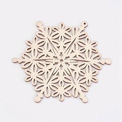 未染色の木製ペンダント  スノーフレーク  クリスマスのテーマ  アンティークホワイト  100x88x3mm  穴：2mm&nbsp;WOOD-K005-07