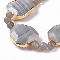 Natural Grey Agate Beads Strands with Round Beads&nbsp;G-G990-A01