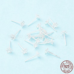 925スターリングシルバー製スタッドピアスパーツ  片穴パーツ用  花  銀  4.5x4.5mm  ピン：0.7mm&nbsp;STER-P047-08S