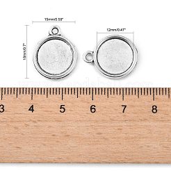 チベット風合金フラットラウンドカボションセッティングペンダント  カドミウムフリー＆鉛フリー  両面トレイ  プレーンエッジベゼルカップ  アンティークシルバー  トレイ：12mm  18x15x3mm  穴：1mm  約769個/1000g&nbsp;TIBEP-M022-32AS