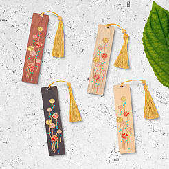 4Pcs 4 Colors Wooden Rectangle with Flower Bookmarks&nbsp;AJEW-GF0011-64