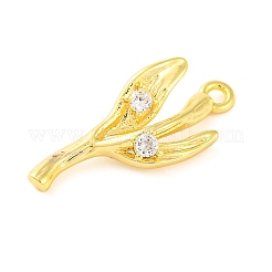 真鍮舗装クリアキュービックジルコニアペンダント  葉  18KGP本金メッキ  21x9x3mm  穴：1.5mm&nbsp;LS-KK-Z051-02G-01
