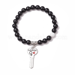 2Pcs Valentine's Day Natural Mashan Jade & Black Onyx Round Beads Stretch Bracelets for Couple&nbsp;BJEW-JB11649