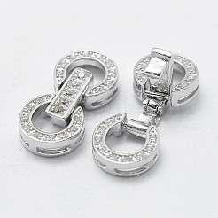 変色防止ロジウムメッキ 925スターリングシルバー キュービックジルコニア時計バンド留め金  留め金の上に折る  スタンプ925個付き  リング  プラチナ  20x9x4mm  穴：0.5x4mm&nbsp;STER-F037-124P