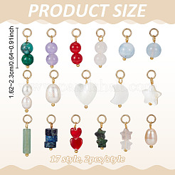 34Pcs 17 Styles Natural Shell & Natural Pearl & Gemstone Pendants&nbsp;PALLOY-BC00008