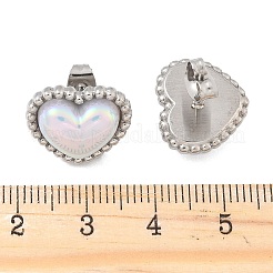 304ステンレススチールシェルハートスタッドピアス（女性用）  ステンレス鋼色  13.5x15.5mm&nbsp;EJEW-Z095-02P