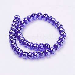 電気メッキガラスビーズ連売り  パール光沢メッキ  ファセットロンデル  ダークスレートブルー  8x6mm  穴：1mm  約39個/連  7.8インチ（20cm）&nbsp;EGLA-P027-PL01