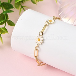 Brass Enamel Flower Link Chain Bracelets for Women&nbsp;BJEW-JB14167-02