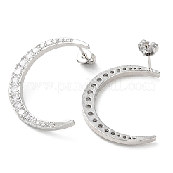 Moon Rack Plating Brass Micro Pave Clear Cubic Zirconia Stud Earrings for Women&nbsp;EJEW-A045-05P