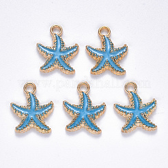 合金エナメルチャーム  ヒトデ  ライトゴールド  ディープスカイブルー  18x15x3mm  穴：2.5mm&nbsp;ENAM-S121-023C