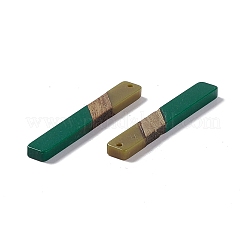 不透明な樹脂とクルミ材の大きなペンダント  長方形チャーム  濃い緑  52x7x3.5mm  穴：1.8mm&nbsp;RESI-M027-11D