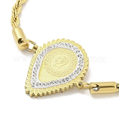 304 Stainless Steel Micro Pave Clear Cubic Zirconia Teardrop Link Bracelets for Women&nbsp;BJEW-Q339-01A