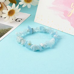 子供のための天然アクアマリンチップビーズストレッチブレスレット  内径：1-7/8インチ（4.8~5.1cm）&nbsp;BJEW-JB06389-01
