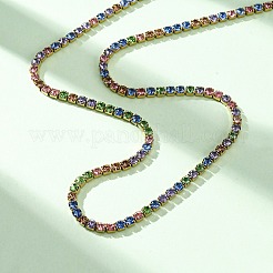 3mm 304ステンレススチールラインストーンカップチェーンネックレス（女性用）  PVD真空メッキ  長持ちメッキ  ゴールドカラー  カラフル  16.54インチ（42cm）&nbsp;NJEW-G175-01G-01