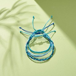3 個 3 スタイルワックスポリエステル編組ブレスレットセット  女性用マルチストリングコードブレスレット  ディープスカイブルー  内径：2-1/4~3-3/8インチ（5.7~8.6cm）  1個/スタイル&nbsp;BJEW-JB08115-01