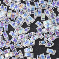 MIYUKIハーフティラビーズ  日本製シードビーズ  2の穴  （htl250)クリスタルab  5x2.3x1.9mm  穴：0.8mm  約250PCS /ボトル  10 G /ボトル&nbsp;SEED-JP0008-HTL250