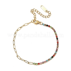 304 Stainless Steel Paperclip Chain & Rhinestone Cup Chains  Bracelets for Women&nbsp;BJEW-D456-06G-03