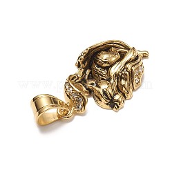 304ステンレスペンダント  キュービックジルコニア付き  ヒョウ  透明  アンティーク黄金  38x21x8.5mm  穴：9.5x7mm&nbsp;STAS-G219-10AG