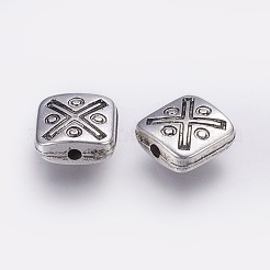 CCBプラスチックビーズ  十字で四角  アンティークシルバー  8.5x8.5x3.5mm  穴：1mm&nbsp;CCB-G006-027AS