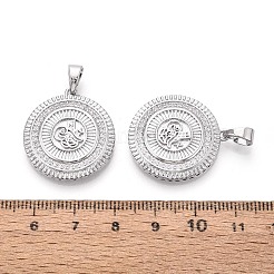 真鍮舗装クリアキュービックジルコニアペンダント  フラットラウンドのチャーム  プラチナメッキ  26x23x4mm  穴：6x4mm&nbsp;KK-T081-09P