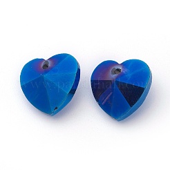 ロマンチックなバレンタインデーアイデアガラスチャーム  ファセット付き心臓ペンダント  藤紫色  14x14x8mm  穴：1mm&nbsp;G030V14mm-33