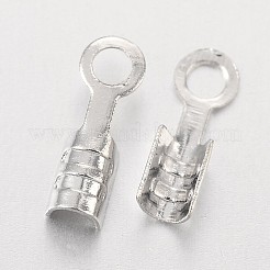 アイアン製折りたたみ式カシメエンドパーツ  圧着コードの端を折ります  プラチナ  7x2mm  穴：1.5mm&nbsp;IFIN-P008-01