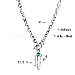 304 Stainless Steel Micro Pave Clear Cubic Zirconia Hexagon Blue Rhombus Pendant Necklaces with OT Clasps for Women&nbsp;WGCA0AF-01