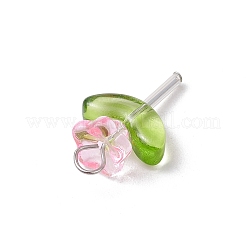 ガラスチャーム  花  304ステンレス鋼の平頭ピン付き  混合色  銀  23x15x9mm  穴：3mm&nbsp;PALLOY-JF03420-02