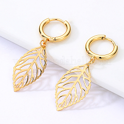 シンプルリーフ201ステンレススチールフープピアス  ゴールドカラー  40x14mm&nbsp;RL4591