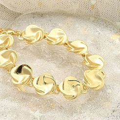 女性用真鍮フラットラウンドリンクブレスレット  18KGP本金メッキ  6-1/4x1/2インチ（16x1.3cm）&nbsp;KK-B124-11G