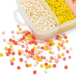 1900個5色ベーキングペイントガラスシードビーズ  8/0  オレンジ  3~3.5mm  穴：1~1.2mm  18グラム  約380PCS /カラー&nbsp;SEED-YW0001-76B