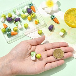 野菜をテーマにした手作りの磁器ビーズ24個、6つのスタイル  手描きの陶器ビーズ  ファミーユは磁器バラ  混合図形  ミックスカラー  13~27x10~13.5x10.5~12mm  穴：1.6~2.5mm  4個/スタイル&nbsp;PORC-CJ0001-25