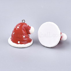樹脂チャーム  プラチナトーン鉄パーツ  クリスマスの帽子  レッド  28.5x28~30x29~30mm  穴：2mm&nbsp;RESI-T028-27