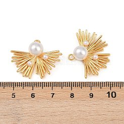 真鍮チャーム  模造真珠とループ付き  長持ちメッキ  ニッケルフリー  18KGP本金メッキ  22x27.5x8.5mm  穴：2mm&nbsp;KK-F902-04G