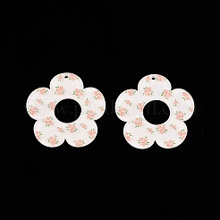 花をテーマにしたプリントアクリルパーツ  フローラルホワイト  33.5x33.5x2mm  穴：1.6mm&nbsp;OACR-T028-06G